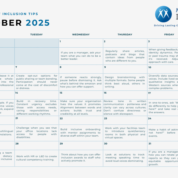 Inclusion Calendar: Daily tips for being more inclusive