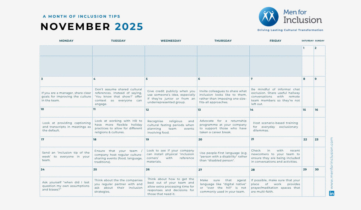 Inclusion Calendar: Daily tips for being more inclusive