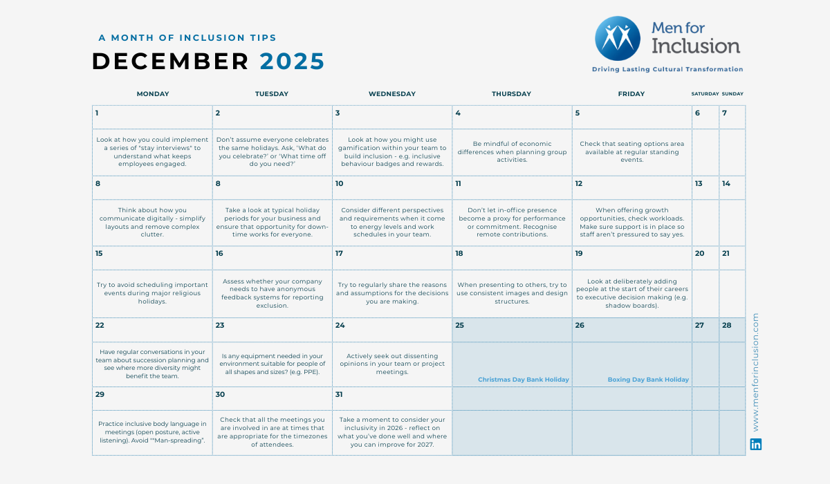 Inclusion Calendar: Daily tips for being more inclusive